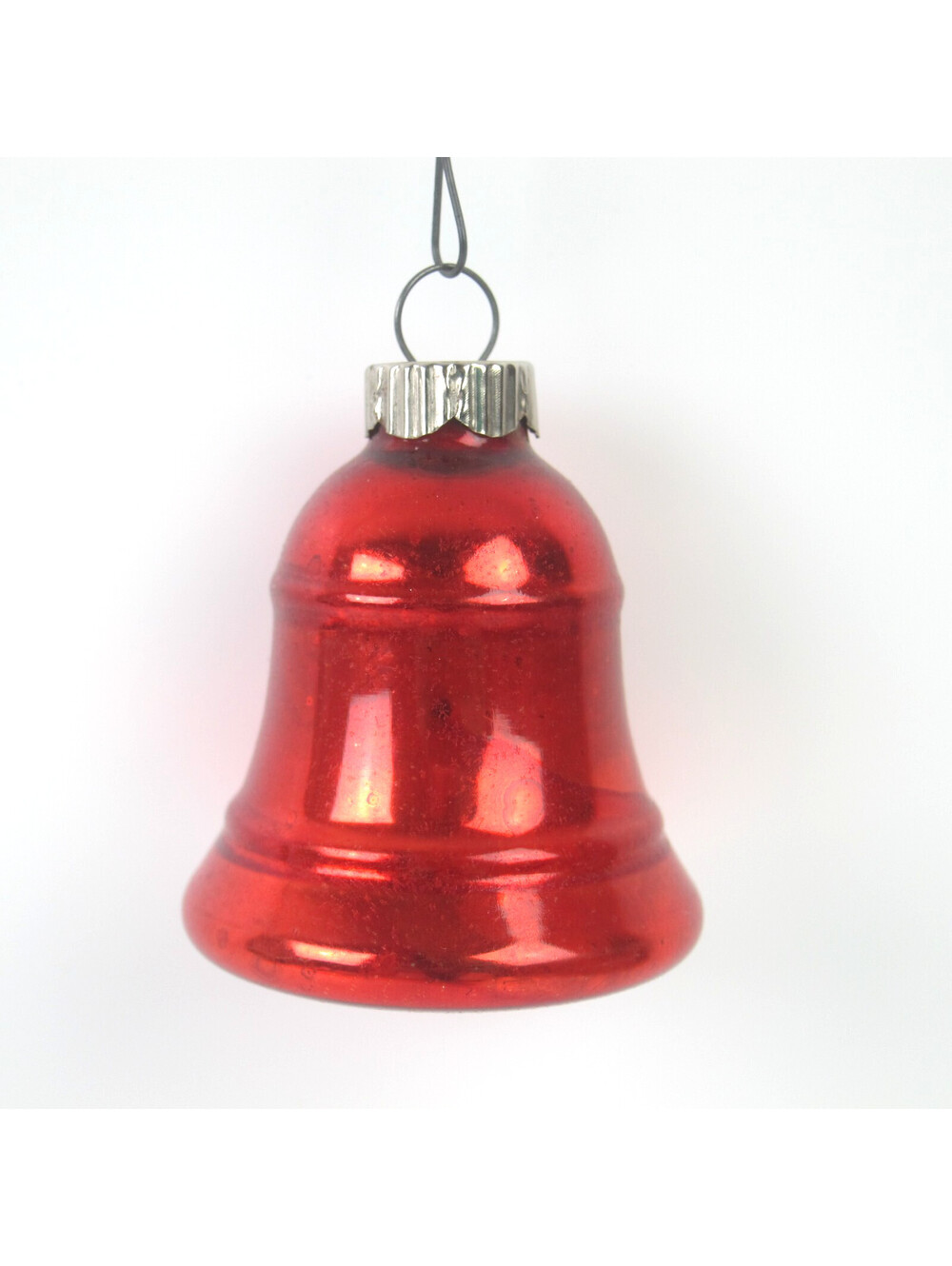 Vintage Mercury Glass Christmas Ornament Red Bell Shape Mid-Century MCM 2"